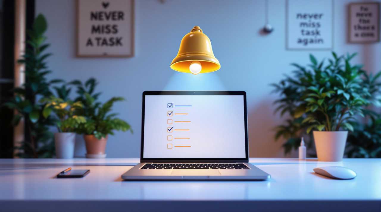 Organized desk with a digital device showing a task list