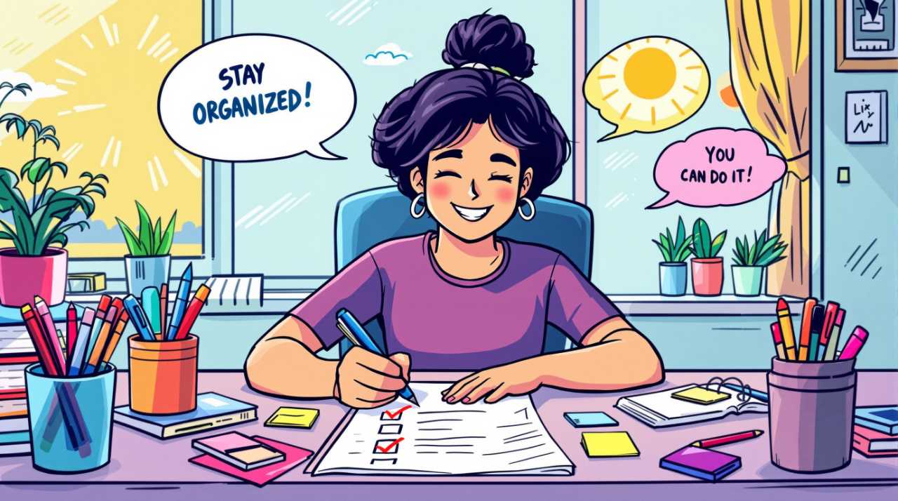 Checklist with completed tasks and a pen